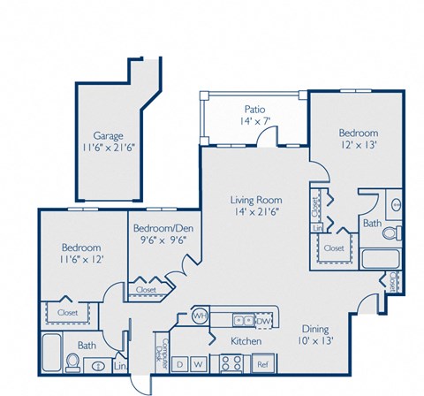 A blueprint of a house layout with labeled rooms and dimensions.
